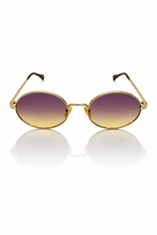 Chloé CH0326S 001 Tamanho 55 - Armação oval dourada com lente bicolor degradê roxo-amarelo