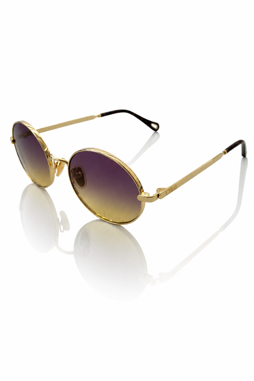 Chloé CH0326S – Armação Oval em Metal Dourado com Lente Bicolor Roxo-Amarelo Degradê (001) Tamanho 55