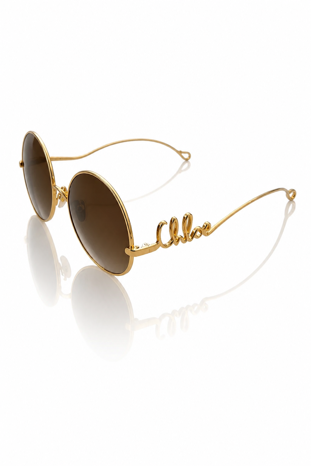 Chloé CH0372S 001 Tamanho 56 - Armação redonda dourada com nome Chloé em script nas hastes