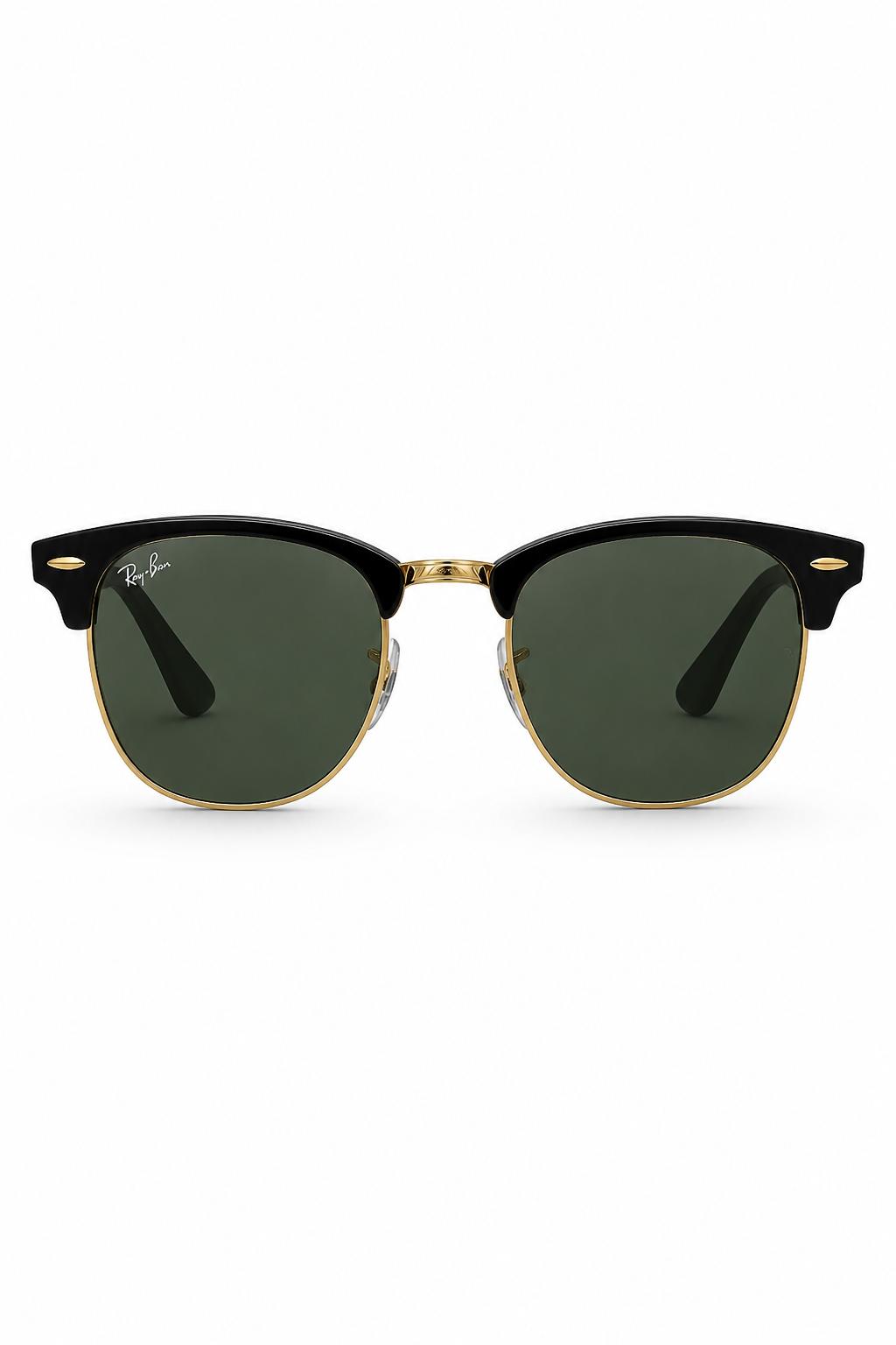 Ray-Ban RB3016 Clubmaster – Armação Preto Dourado com Lente Verde Uniforme (W0365) Tamanho 51