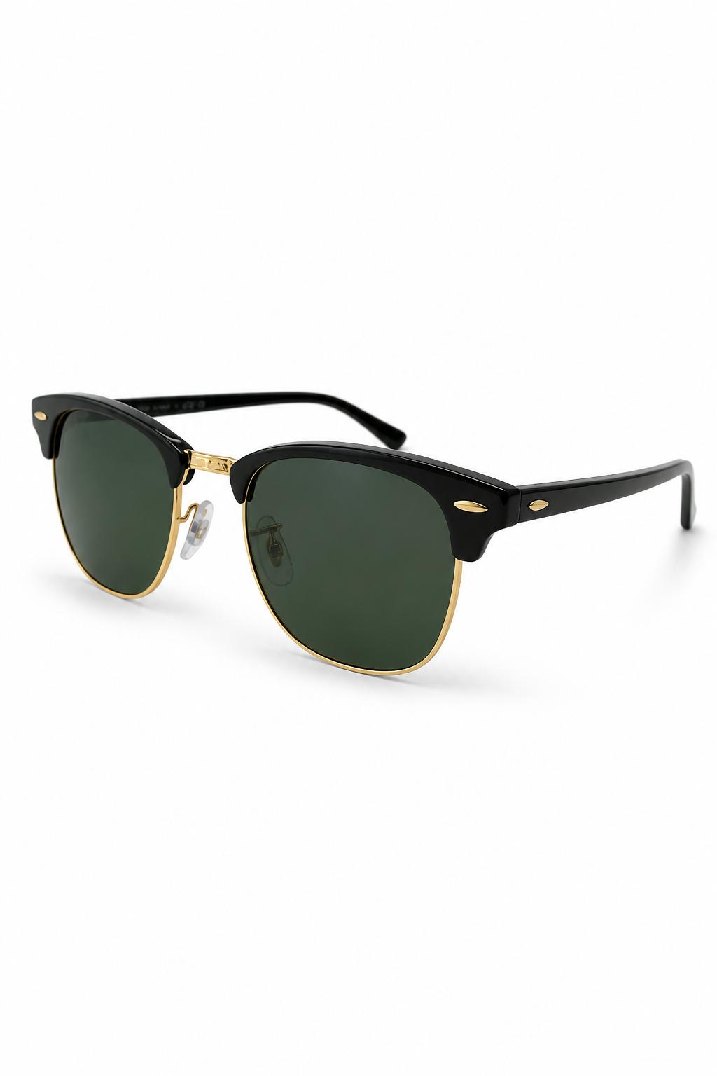 Ray-Ban RB3016 Clubmaster – Armação Preto Dourado com Lente Verde Uniforme (W0365) Tamanho 51