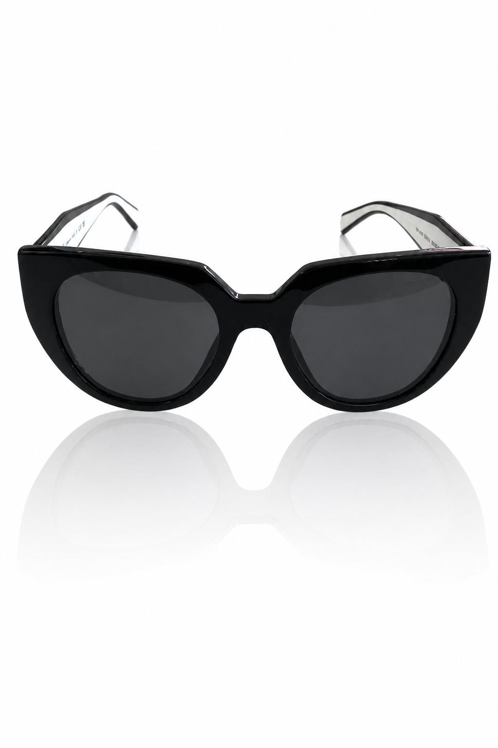Prada SPR14W - Armação em Acetato Preto e Branco com Lente Cinzento Uniforme (09Q-5S0) Tamanho 52