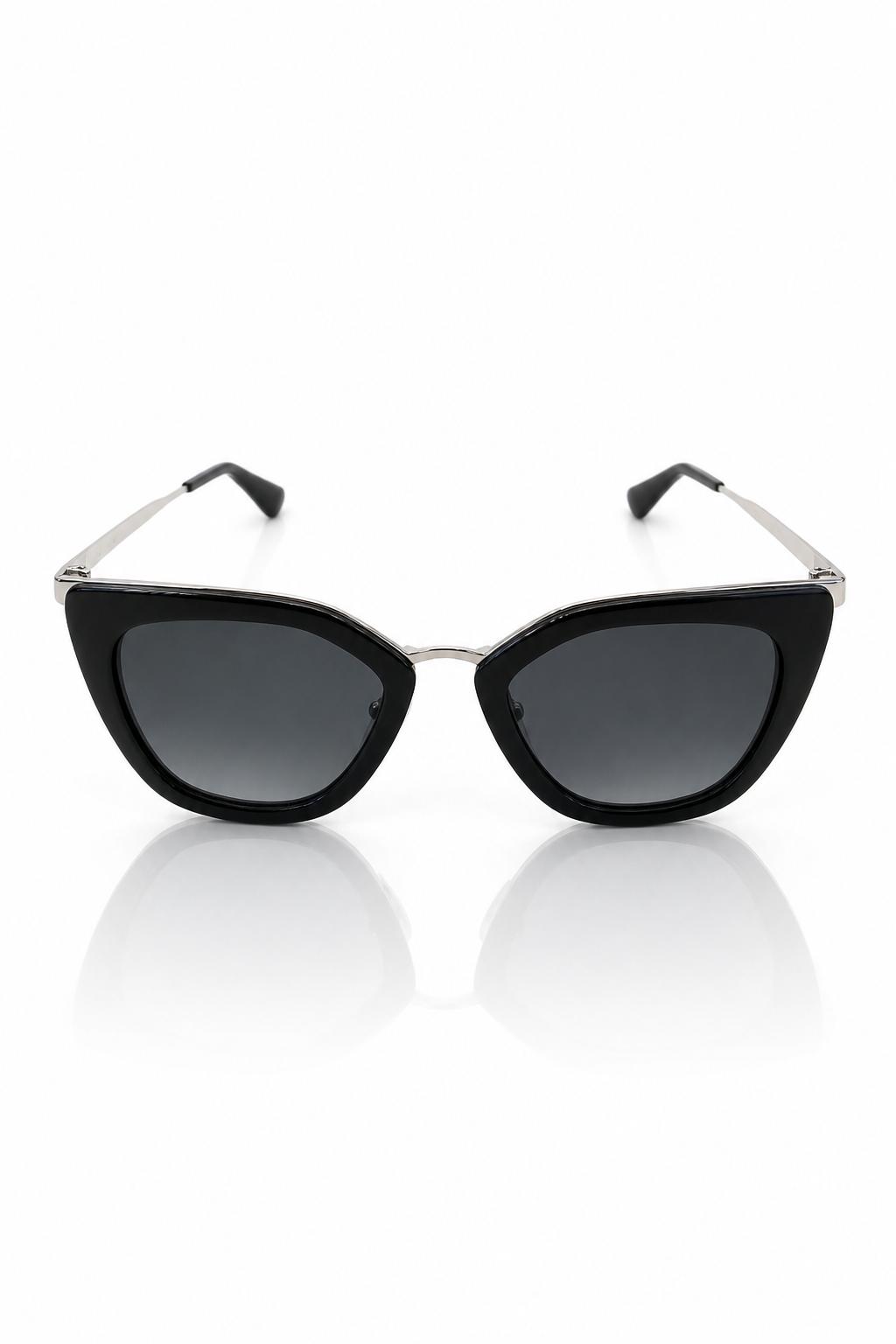 Prada SPR53S - Armação em Acetato Preto com Metal Prateado com Lente Cinzento Degradê (1AB-6N2) Tamanho 52-21