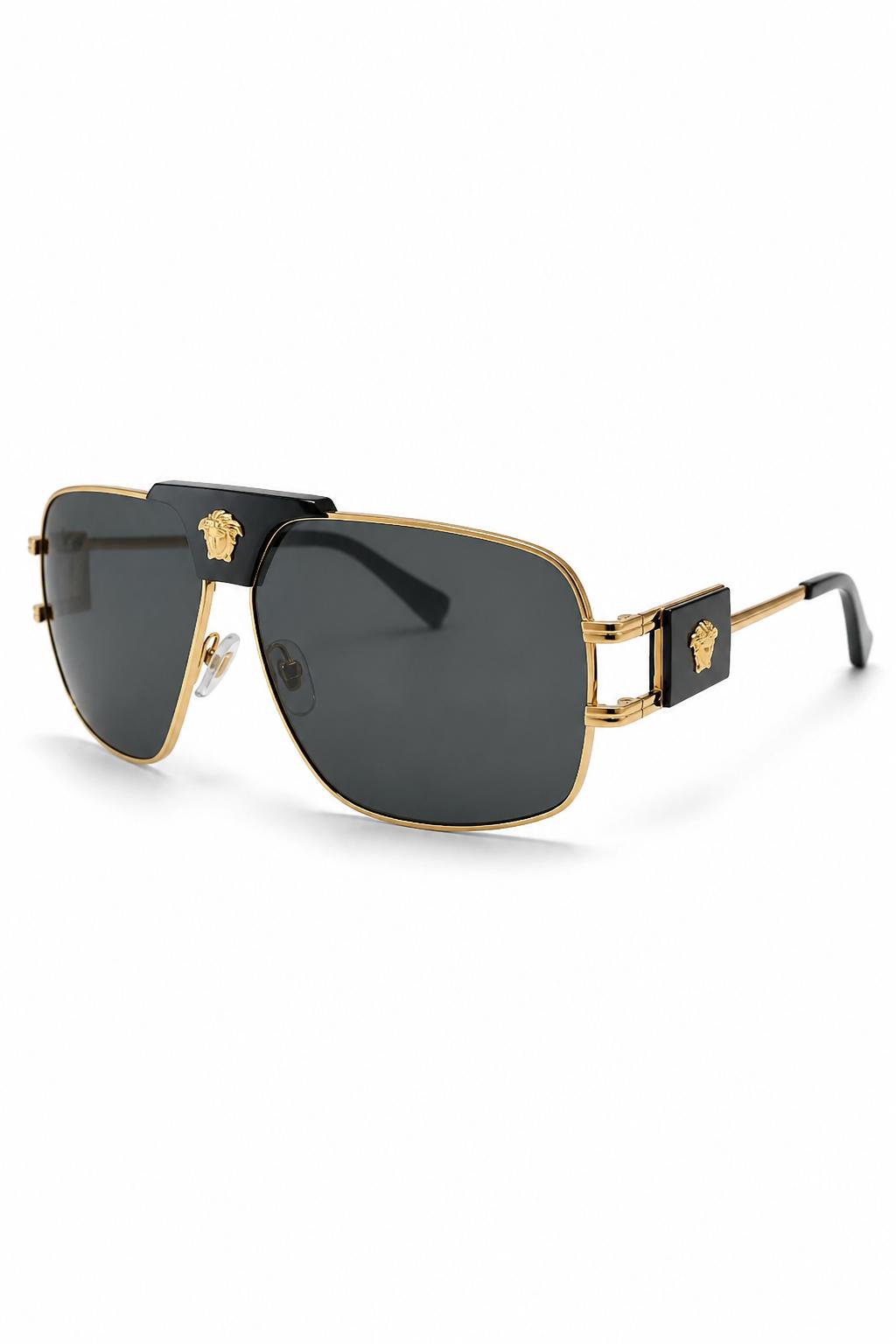 Versace VE2251 1002/87 Tamanho 63 - Armação aviador em metal dourado com detalhes Medusa