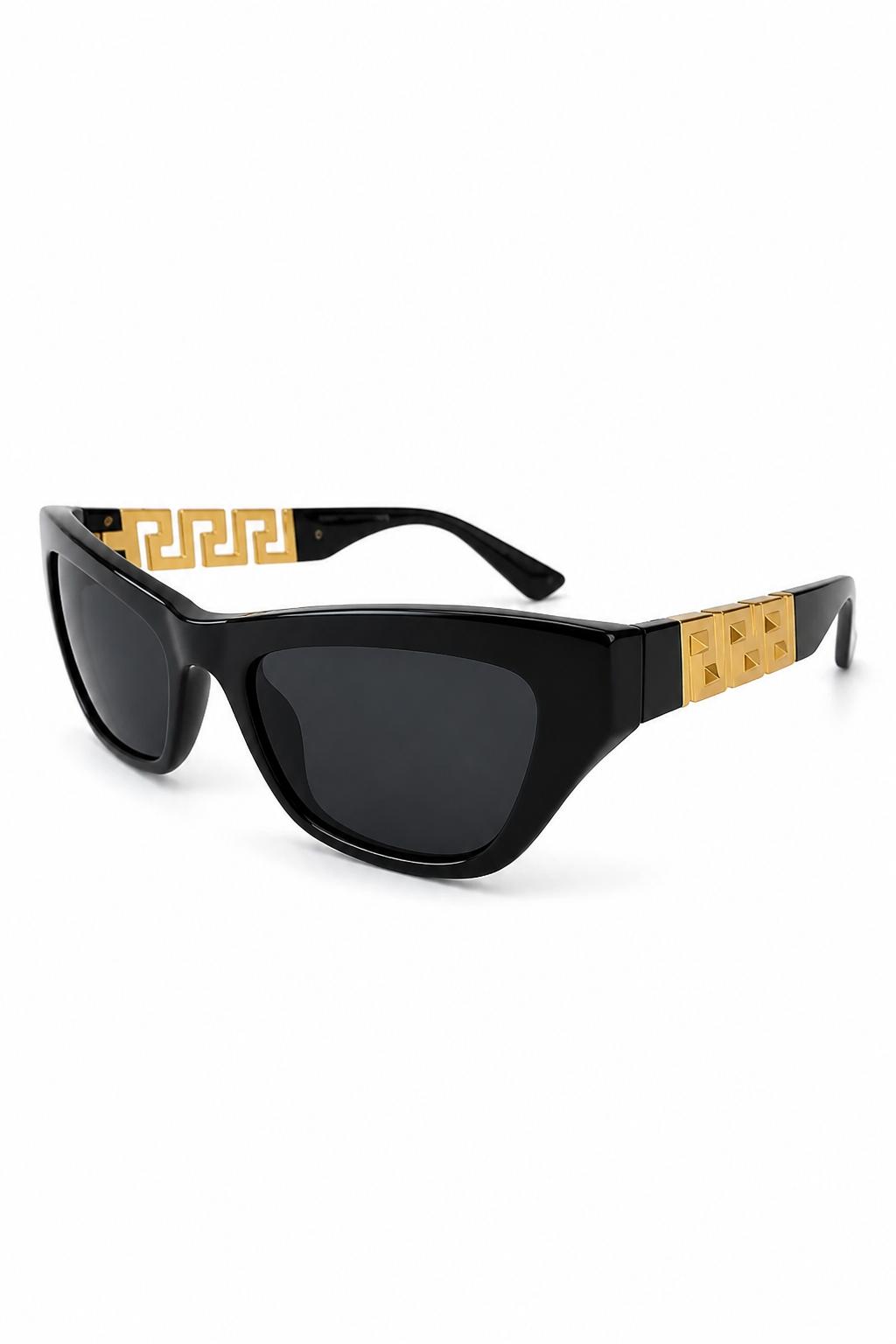 Versace VE4419 GB1/87 Tamanho 52 - Armação cat-eye preta com detalhes Greca dourados